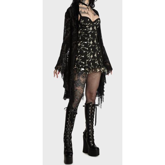 NWT Dolls Kill Protected Aura Slip Dress Black Embroidered Flowers Goth Sz M - Picture 12 of 12